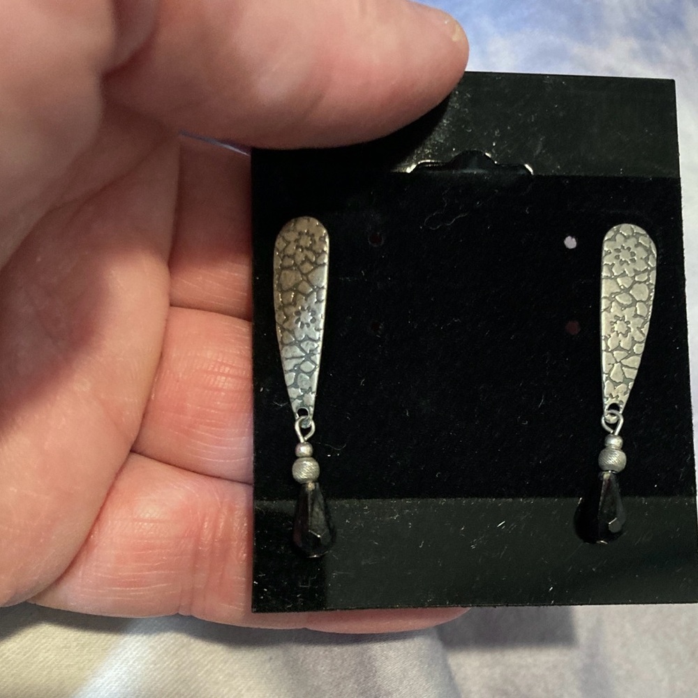 Three Pair Artist made Jet Black and Silver Handcrafted Earrings